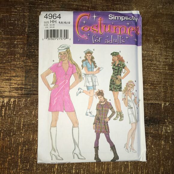 Simplicity Sewing Pattern 4964 Costume Gogo Carhop Soldier Punk Nurse 6-12 UNCUT - Picture 1 of 2